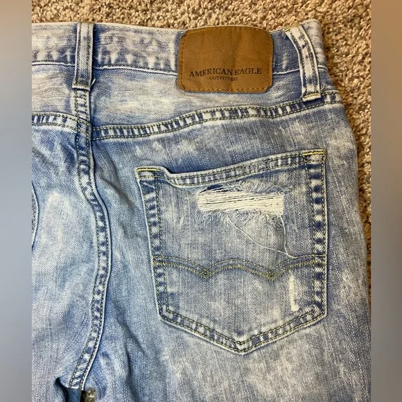 American Eagle skinny distressed jean size 30x30 raw edge light stone wash - Picture 8 of 8